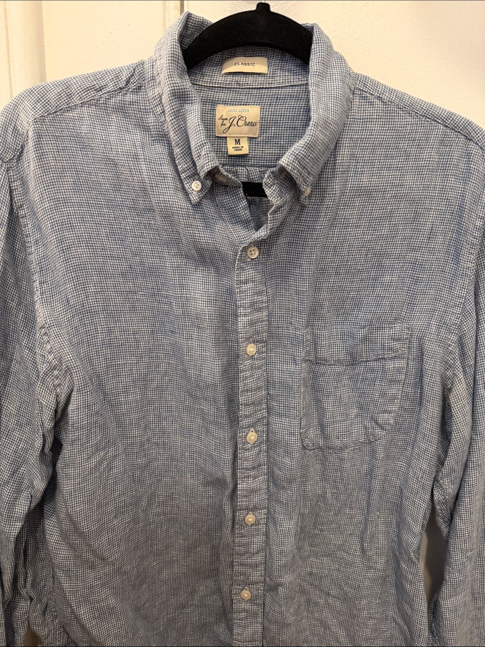J. Crew Men’s Irish Linen Blue & White Button-Down Shirt